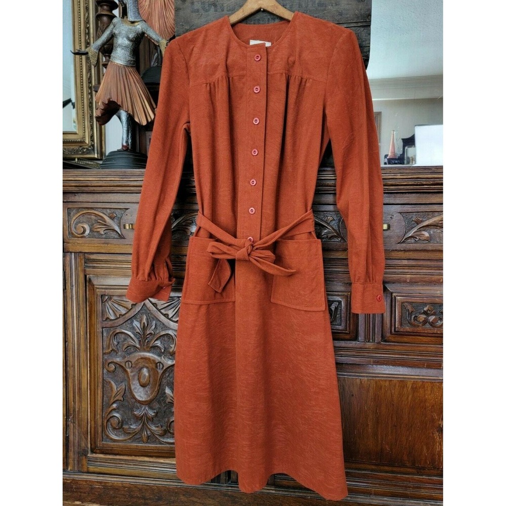 Vintage 1970s Missy House Of Canada Orange Belted Dress Women's sz 15-16‎